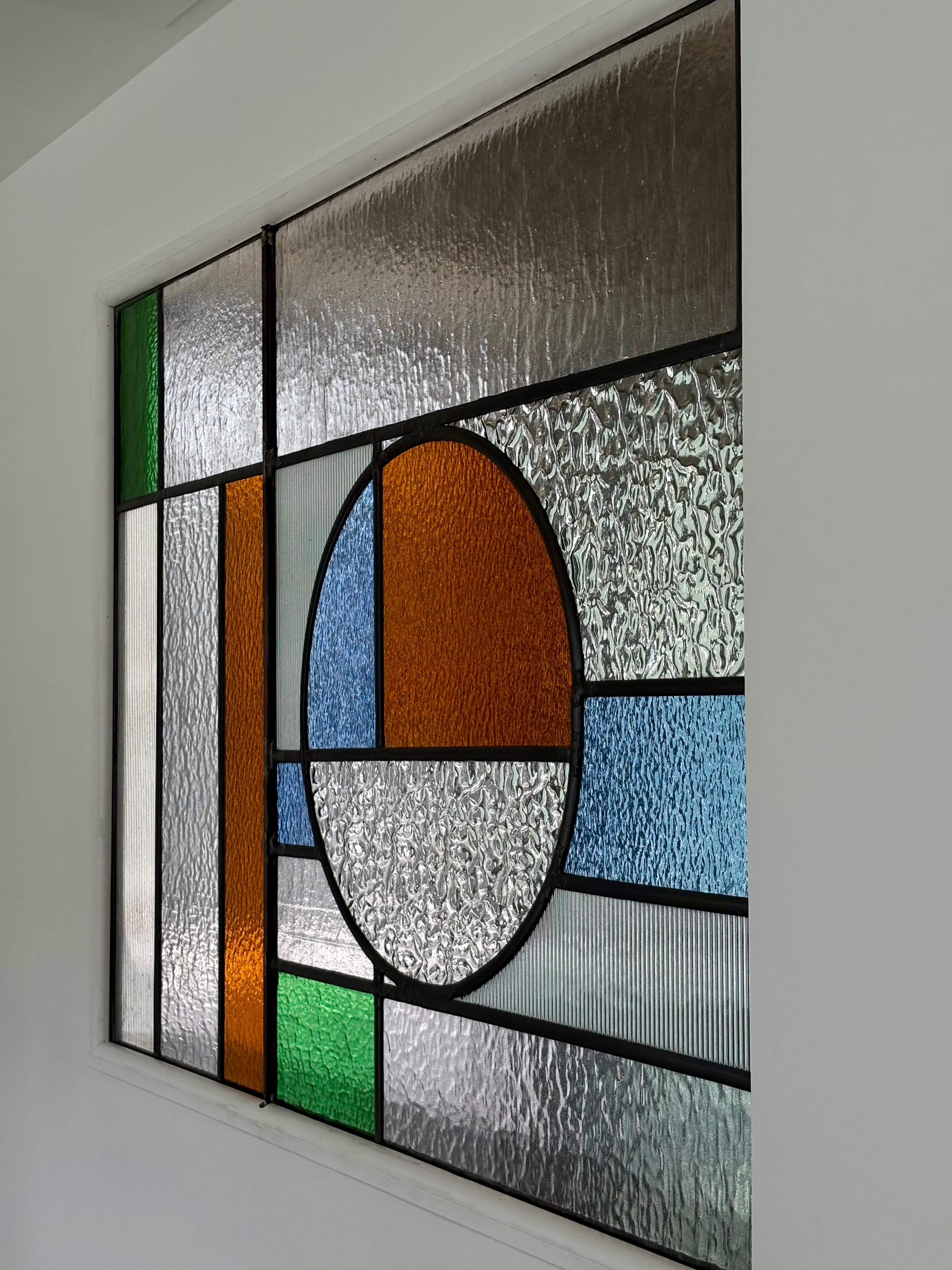 Custom leaded stained glass window handcrafted by Sunday Projects in Toronto